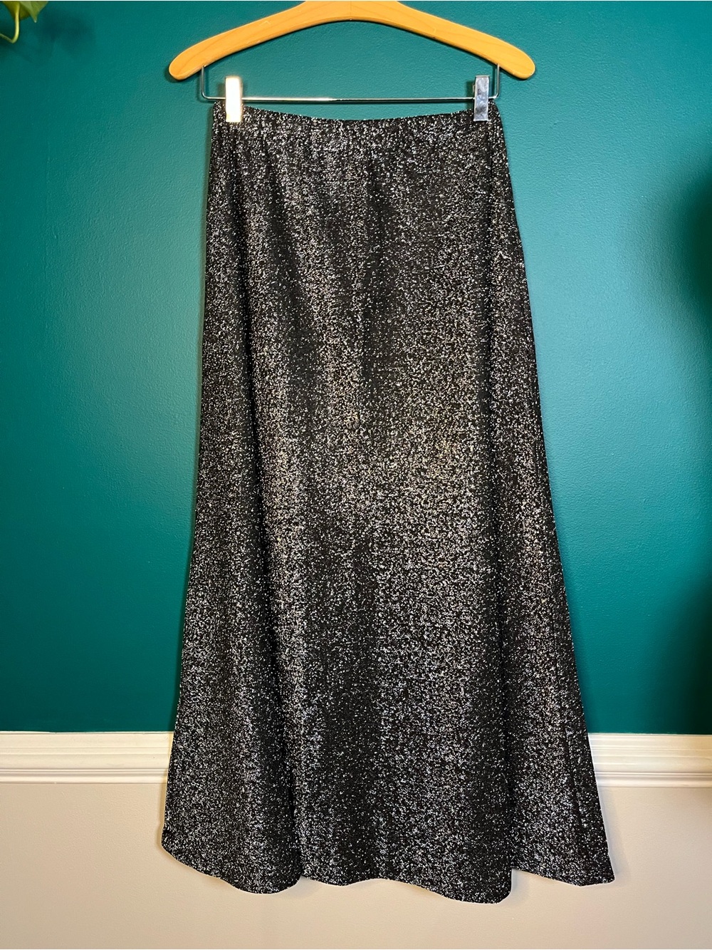 Vintage Metallic Black Sparkle Maxi Skirt
